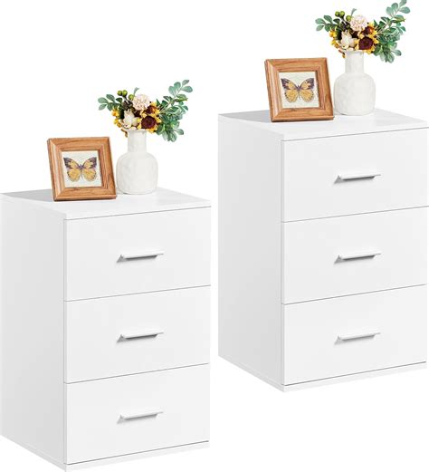 Yaheetech Nightstand With 3 Drawers Set Of 2 Wood Bedside