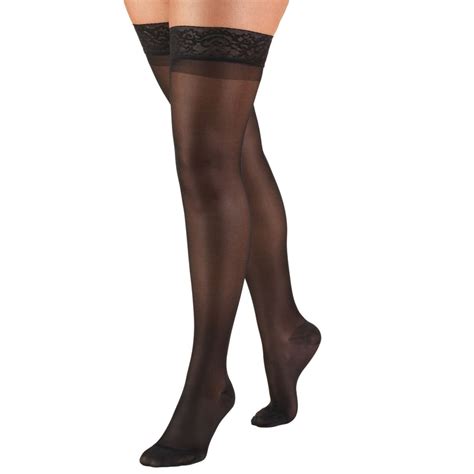 Womens Compression Thigh High Stockings 15 20 Mmhg Sheer Black Meridian Medical Supply