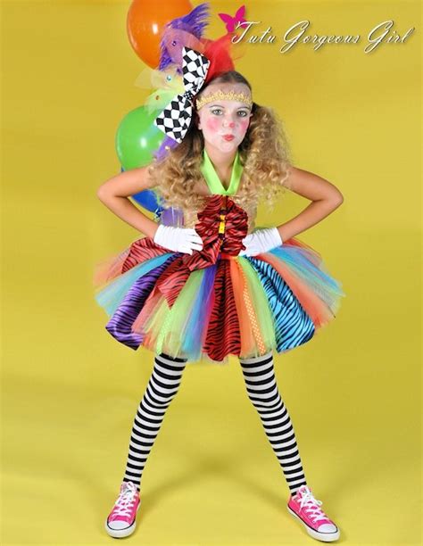 Outrageous And Fun Rainbow Circus Clown Costume With Tutu Headpiece