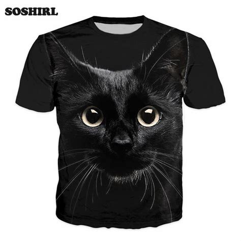 Soshirl 3d Black Cats Print T Shirts Unisex Men Summer Top Tee Hipster