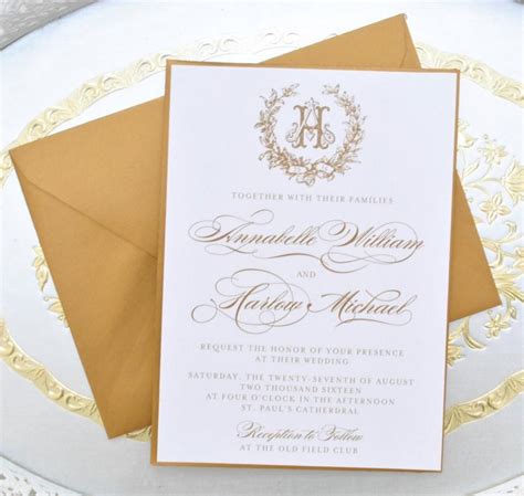 Gold Wedding Invitation Monogram Invitation Elegant Wedding