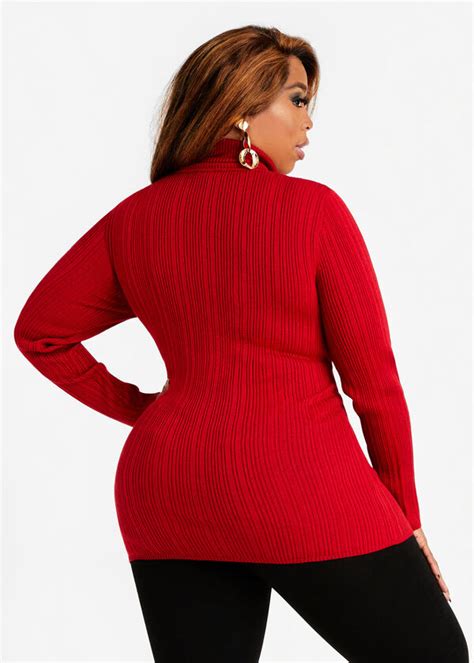 Plus Size Chic Rib Knit Lightweight Stretch Sleek Turtleneck Sweater