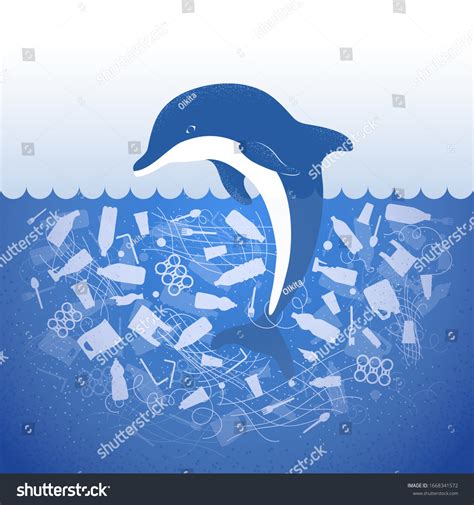 Vektor Stok Stop Ocean Plastic Pollution Ecological Poster Tanpa