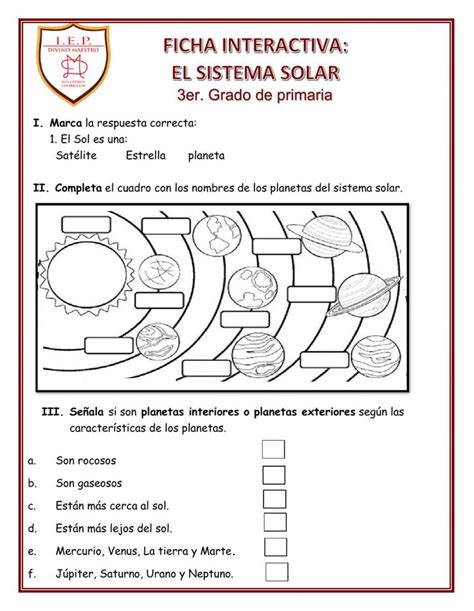 El Sistema Solar Online Activity For Tercero De Primaria Sistema Solar Planetas Del Sistema