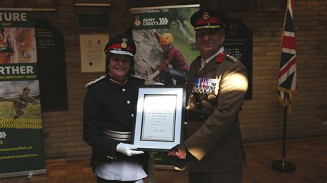 Commandant Suffolk Acf Recieves Certificate Of Army Cadets Uk