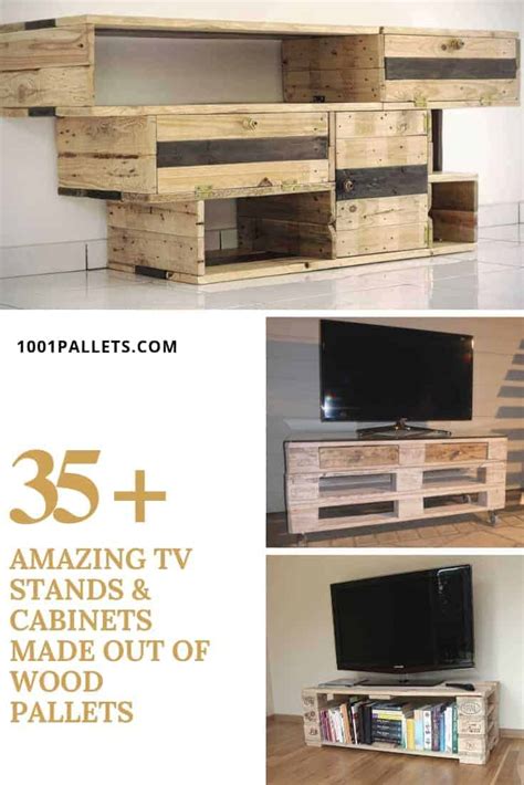 35 amazing tv stands and cabinets made out of wood pallets 1001 pallets