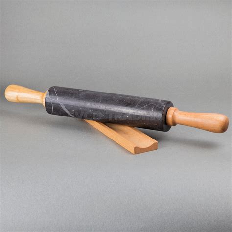 Natural Charcoal Marble Rolling Pin With Deluxe Wood Handles And Cradle