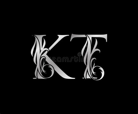classic silver k t and kt letter floral logo heraldic vintage drawn emblem for book design