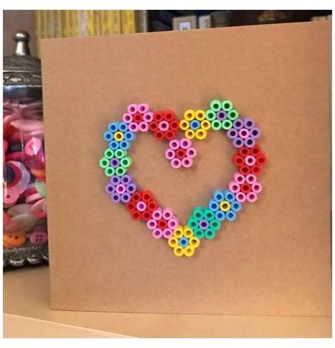 Handmade Valentines Day Hama Bead Heart Greeting Card Iron Beads