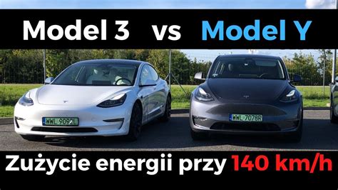 Porównanie zużycia energii przy 140 km h TESLA MODEL 3 vs TESLA MODEL