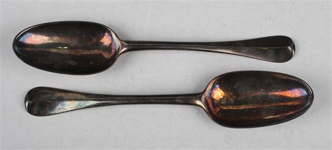 A Pair Of Queen Anne Silver Hanoverian Rat Tail Pattern Tablespoons London 1705 By Joseph Smith I