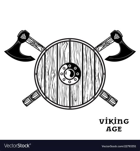 Two Crossed Battle Viking Axes And Viking Shield Vector Image