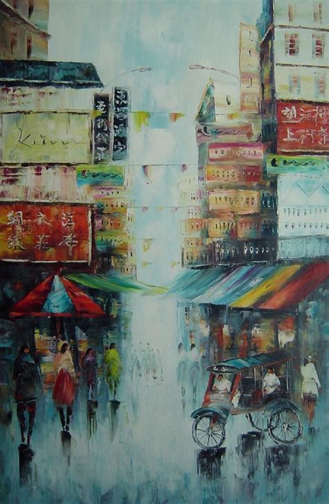 Street Of Shanghai In Early Twenty Century Oil Painting Cityscape China