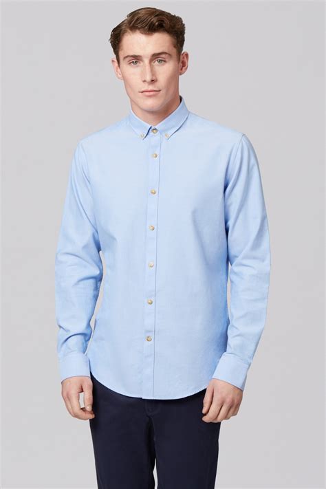 New Arriving 100 Cotton Blue Oxford Button Down Collar And Button Cuff