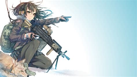Wallpaper Illustration Anime Girls Glasses Weapon Pantyhose