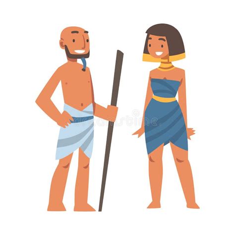 Egyptian Man And Woman Character Wearing Authentic Garment And Necklace