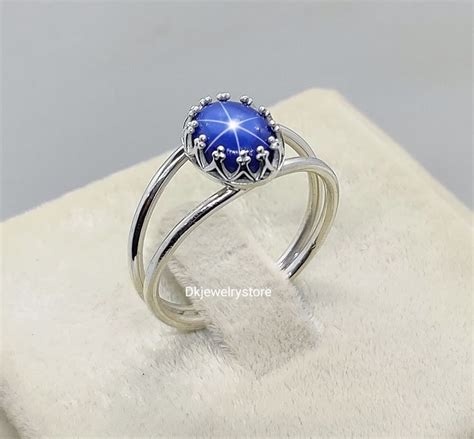 Unique Blue Star Sapphire Ring Lindy Star 6 Rays Star Sapphire