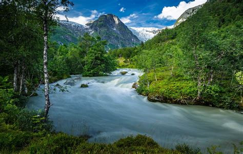 Wallpaper Summer Trees Mountains River Norway Images For Desktop