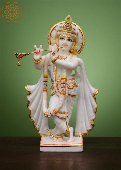 8 Standing Lord Krishna Statue Handmade White Marble Lord Krishna