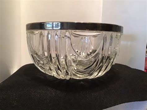 Vintage West German Lead Crystal Bowl With Silver Plate Rim Tx W