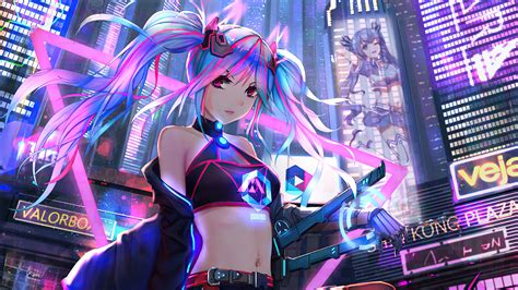 3840x2160 Anime Cyber Girl Neon City 4k Hd 4k Wallpapers