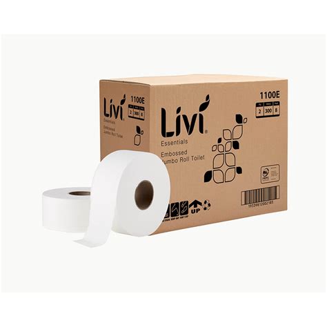 Livi Essentials Jumbo Roll Toilet Embossed 2 Ply 300m Carton 8 Moe