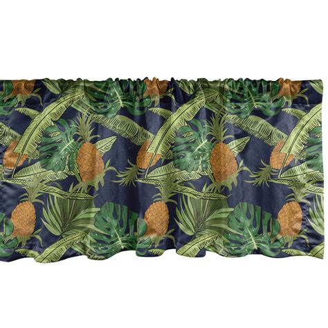 Tropical Window Valance Pack of 2, Natural Theme Exotic Pineapples with
