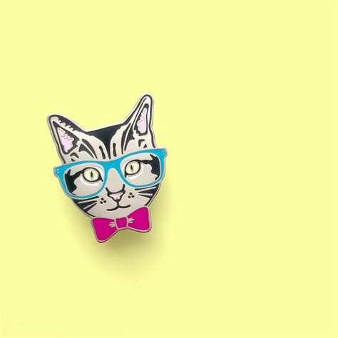 Fancy Seeing You Here — Nerd Kitty Enamel Pin Hipster Cat Glasses Bowtie Cat Pin