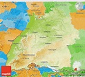 Physical 3D Map of Baden-Württemberg, political outside