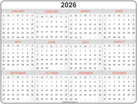 Printable 2026 Calendar Printable Blank World