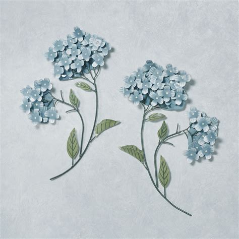 Tape measure, smoothing tool, razor or utility blade. Blue Hydrangea Floral Metal Wall Sculpture Set