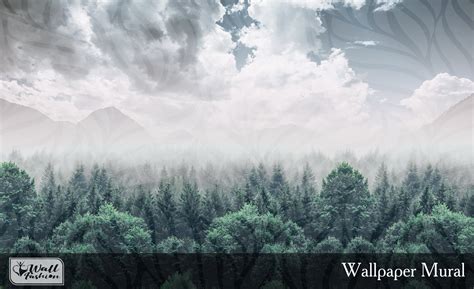 Forest Mountain Wallpaper Fog Wallpaper Landscape Clouds Etsy