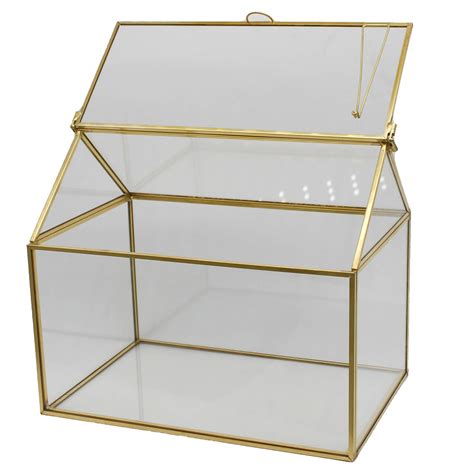 Buy Antique Minimalist Decorative Box Golden Brass Metal Frame Clear Glass With Lids Hinges