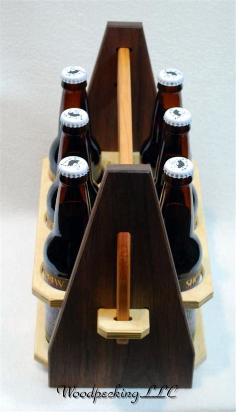 Beer 6 Pack Bottle Caddy Custom Carrier Wood Tote Made W Etsy