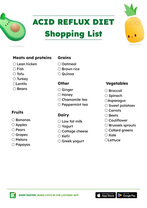 Acid Reflux Diet Food List Shopping List And Pdf Listonic