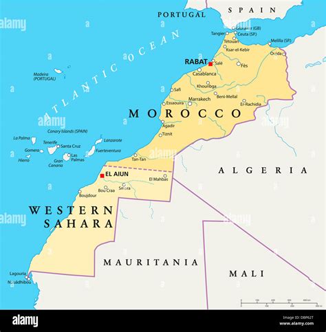 Marruecos Y Sáhara Occidental Mapa Político Fotografía De Stock Alamy
