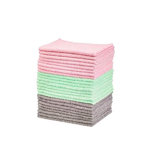 Amazonbasics Green Gray And Pink Microfiber Cleaning Cloth 24 Pack