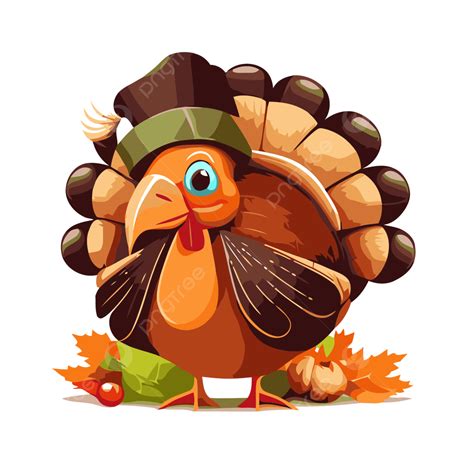 Happy Thanksgiving Turkey Vector Sticker Clipart An Animated Cartoon Turkey With A Hat And
