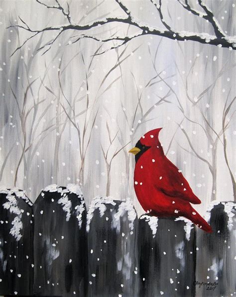 Cardinal In The Snow Acrylic Painting On A 16 X Etsy Christmas Paintings Winter Painting