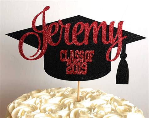 Personalized Graduation Cap Glitter Paper Party Cake Topper