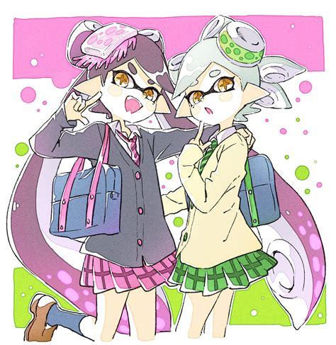 Safebooru 2girls O Aori Splatoon Bag Comamawa Domino Mask Eyebrows