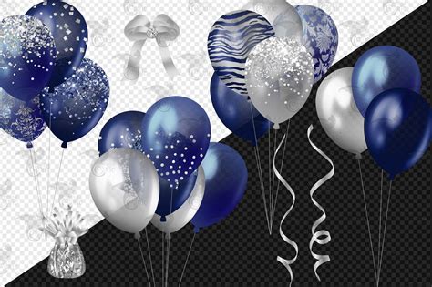 Navy Blue And Silver Balloons Clipart Glitter Balloon Png Digital