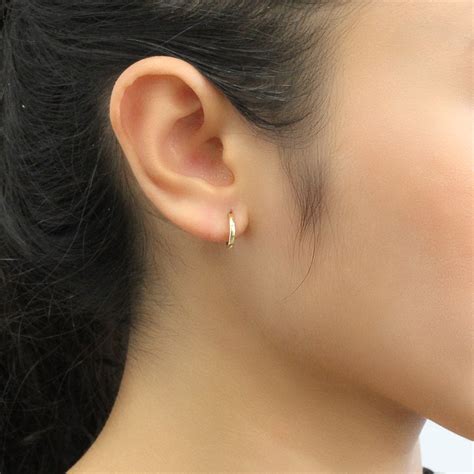 K Yellow Gold Plain Domed Mm Length Huggie Hoop Earrings EBay