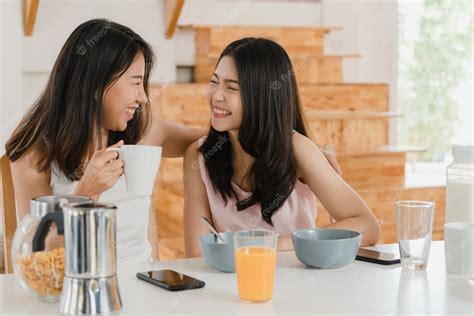 Free Photo Asian Lesbian Lgbtq Women Couple Have Breakfast At Home