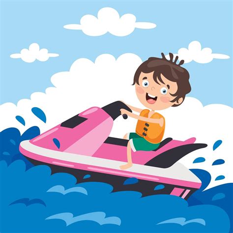 Funny Cartoon Character Riding Jet Ski 2388512 Vector Art At Vecteezy