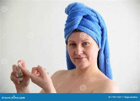 Woman With Cream From Wrinkles After Shower Stock Image Image Of