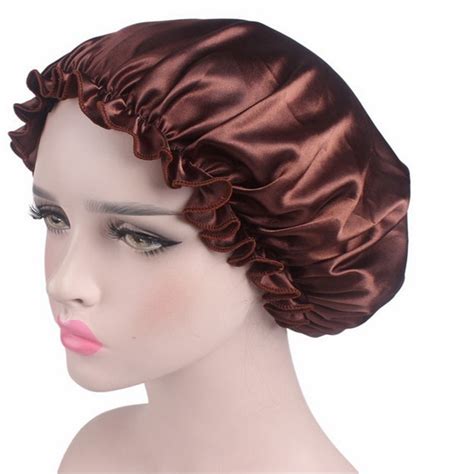 New Elastic 58cm Fashion Women Shower Cap Satin Night Sleep Cap Shower Cap Hair Bonnet Hat Silk