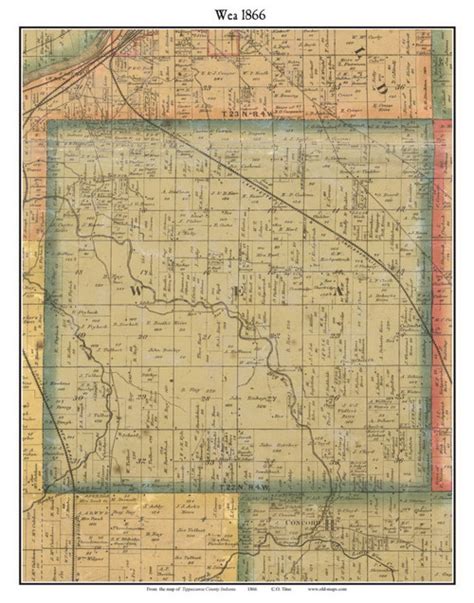 Wea Indiana 1866 Old Town Map Custom Print Tippecanoe Co Old Maps