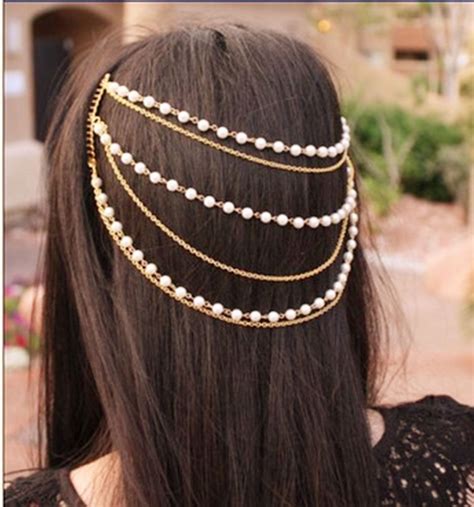 Women Metallic Pearl Bohemia Wedding Bride Party Hair Head Tassel Comb Chain Ebay Hair