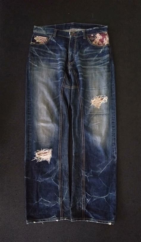 Eternal Japanese Denim Jeans Size 34 Oriental Sakura Yakuza Etsy